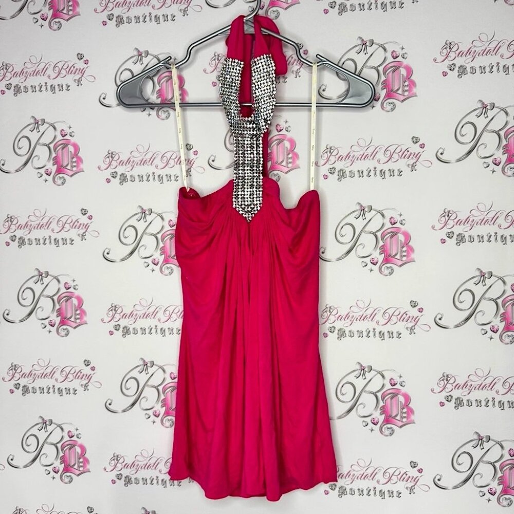 SKY Halter rhinestone top cinch detail Rhinestone neckline tie up